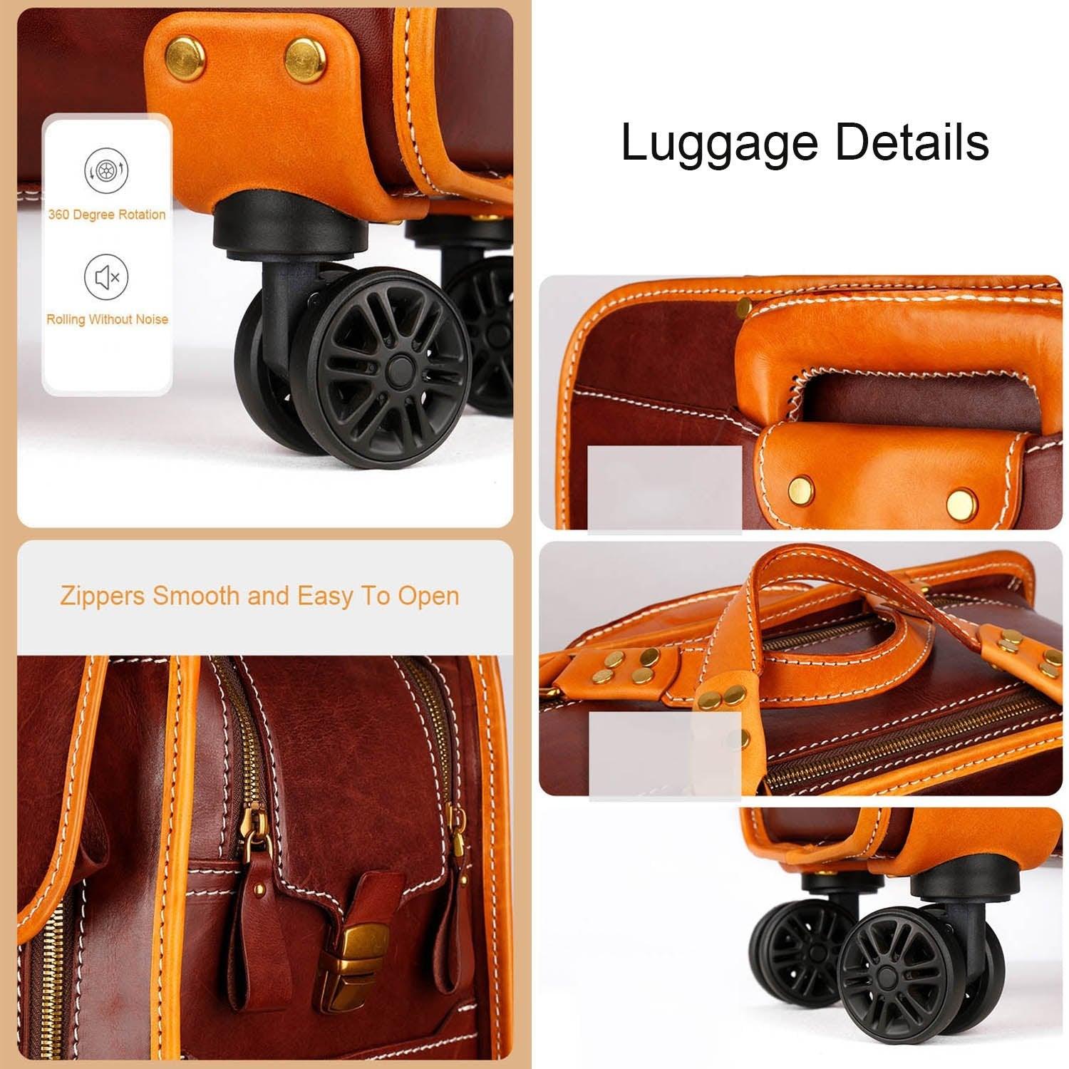 Woosir Vintage Leather Suitcase 20 Inch Travel Luggage