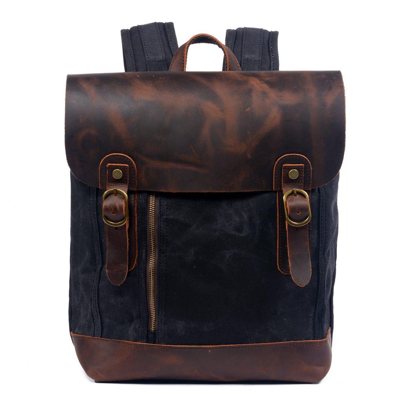 Vintage Leather and Canvas Backpack for Mens - Woosir