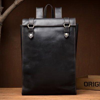 Mens Leather Backpack for Laptop, Black