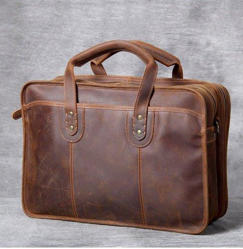 Woosir Vintage Leather Briefcase Fit 16" 17" Laptop - Woosir