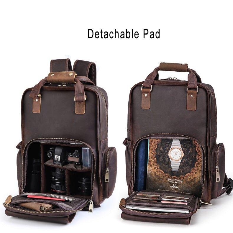 Woosir Vintage Leather Camera Backpack Fit Laptop - Woosir