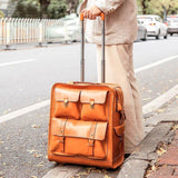 Woosir Vintage Leather Trolley Suitcase On Wheels 22" - Woosir