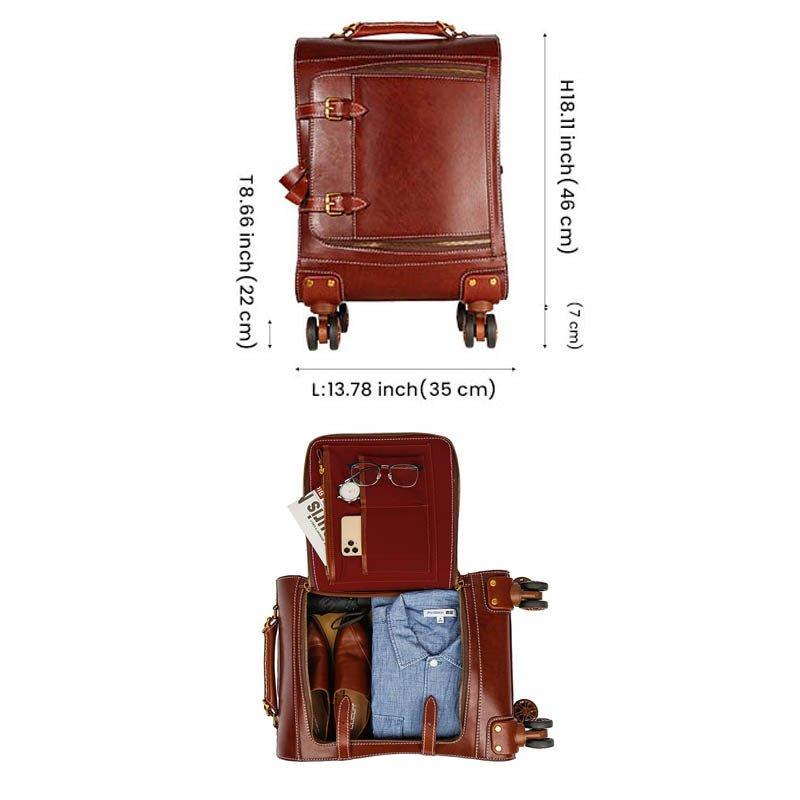 Woosir Vintage Leather Trolley Suitcase On Wheels 22 - Woosir