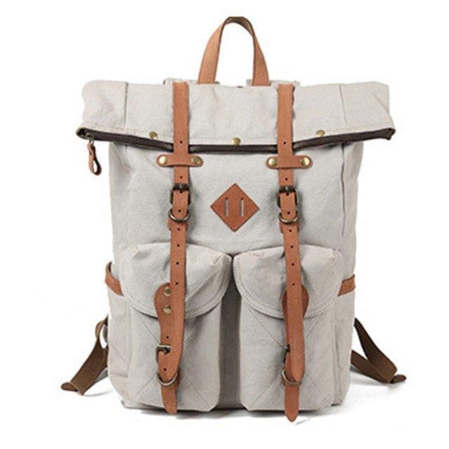 canvas leather backpack mens Vintage Mens Canvas Backpack Leather for Men, Beige