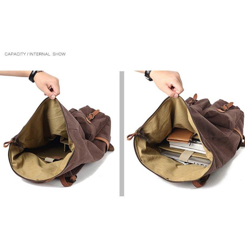 canvas leather backpack made in usa Vintage Mens Canvas Backpack Leather for Men, Khaki