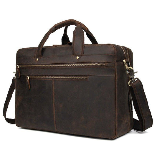 Woosir Vintage Mens Leather Work 17" Laptop Briefcase - Woosir
