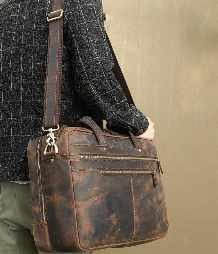 Genuine Leather Brown Mild Laptop Zip Workbag - Ambur Online Leathers