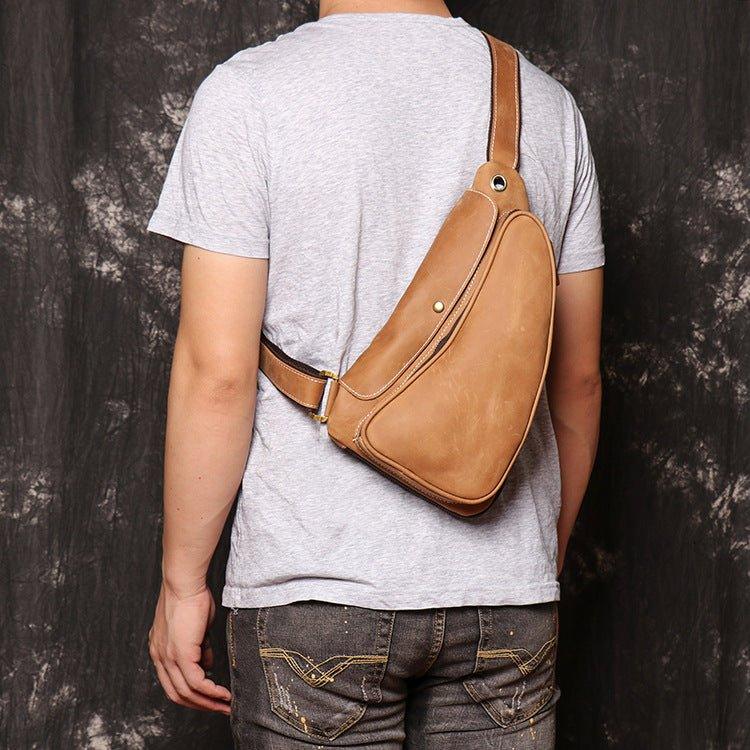 Vintage Mens Sling Leather Backpacks - Woosir