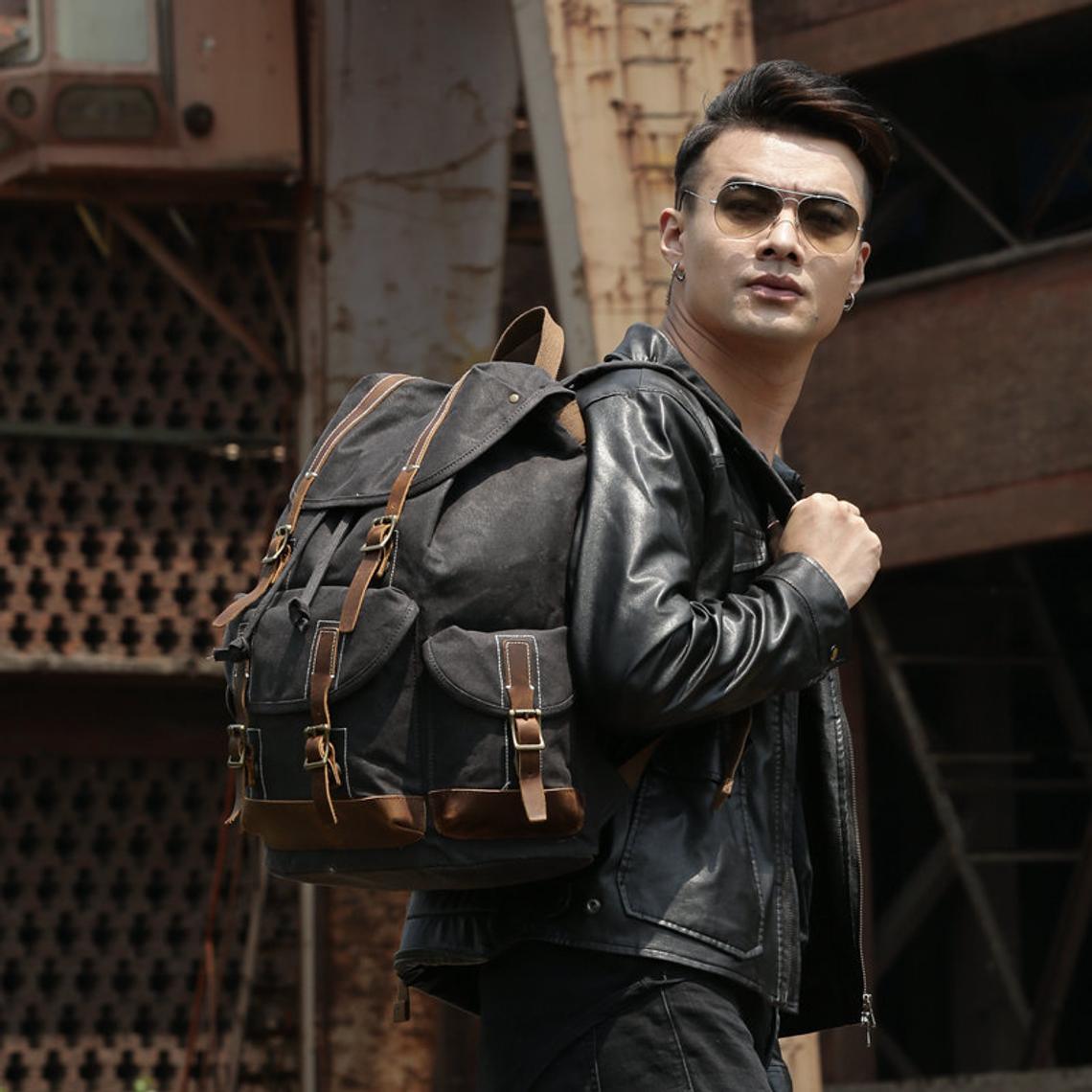 Vintage Wax Canvas Backpack Mens Travel Woosir - Main Image