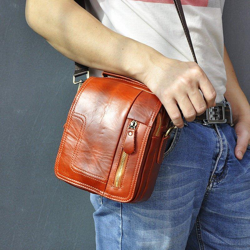 Woosir Vintage Red-Brown Leather Messenger Bag for Men - Woosir