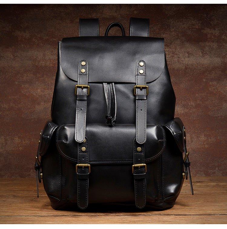 Large Mens Vintage Leather Backpack for Laptop - Main Image
