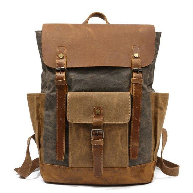canvas and leather computer backpack Vintage Waxed Canvas Backpack Laptop Mens, Army Green