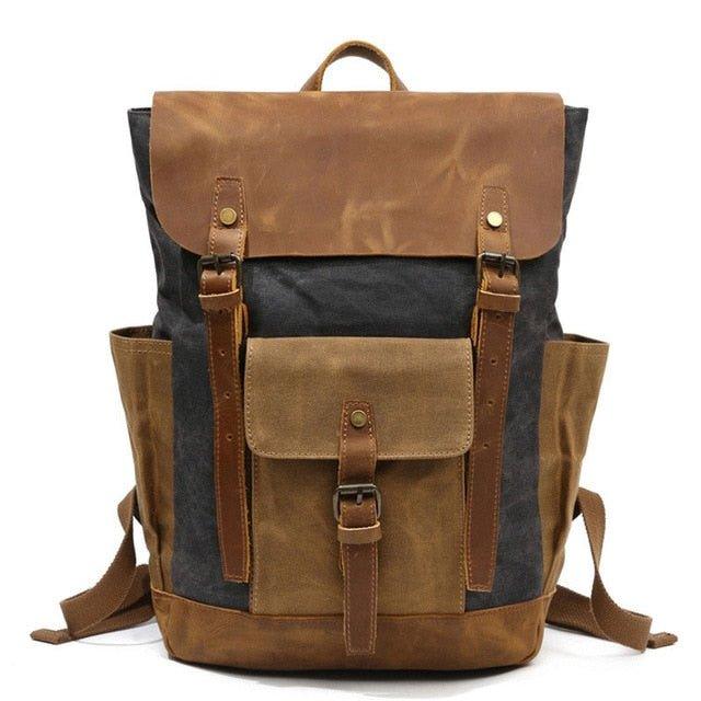 Vintage Waxed Canvas Backpack Laptop Mens, Dark Grey