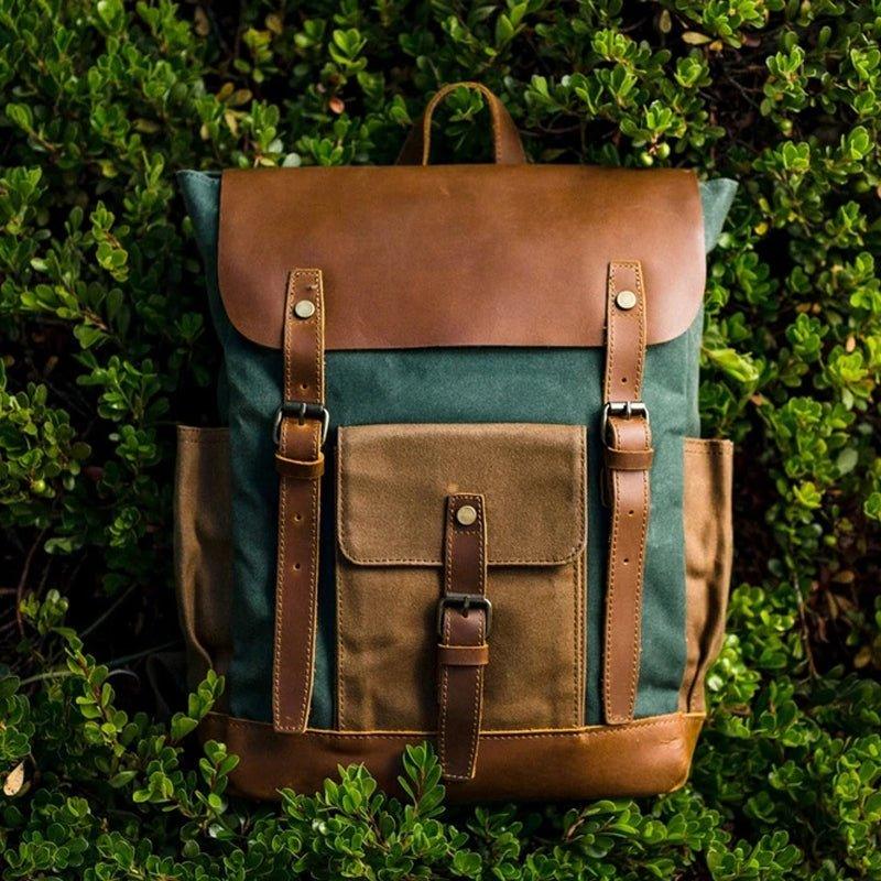 canvas and leather business backpack Vintage Waxed Canvas Backpack Laptop Mens