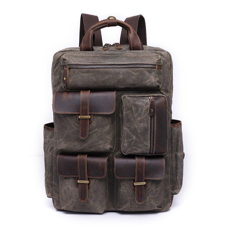 men's canvas leather laptop travel bag Vintage Waxed Canvas Backpack Laptop for Men