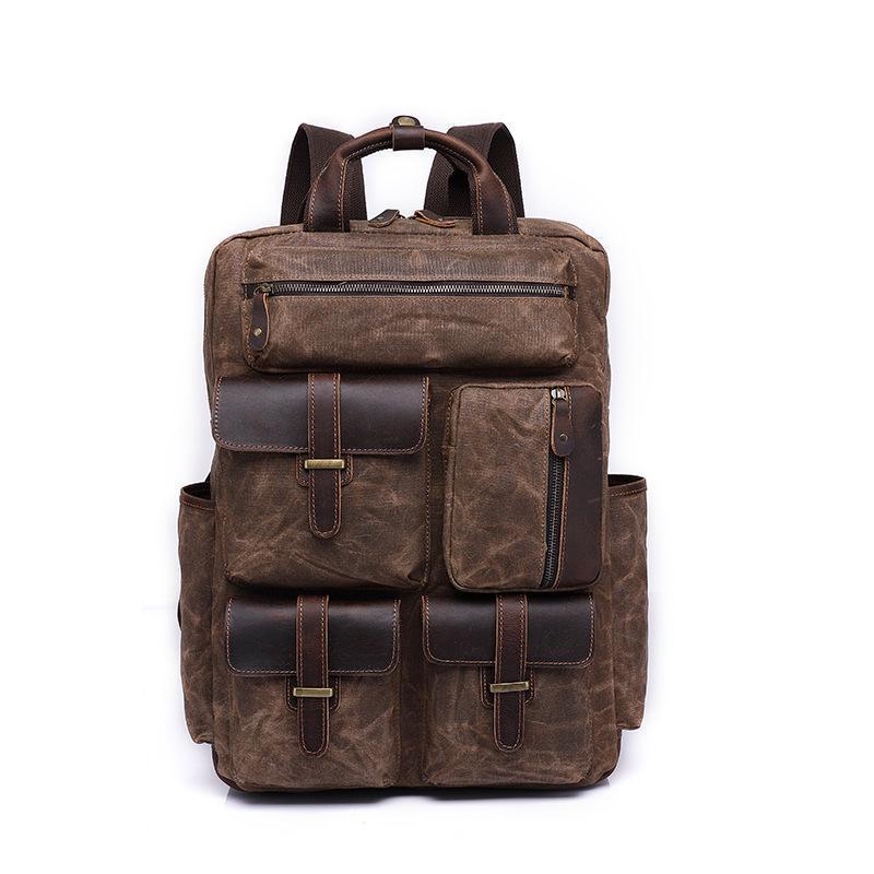 Vintage Waxed Canvas Backpack Laptop for Men, Coffee