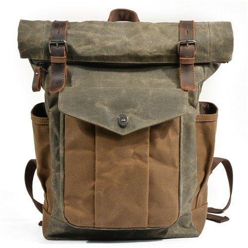 army green canvas travel rucksack backpack Vintage Roll Top Canvas Backpack Rucksack Travel Men Women, Army Green