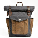 Vintage Roll Top Canvas Backpack Rucksack Travel Men Women - Woosir