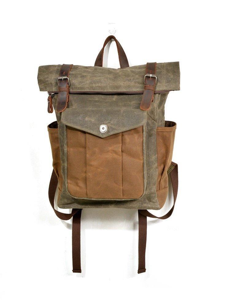 Vintage Roll Top Canvas Backpack Rucksack Travel Men Women - Woosir