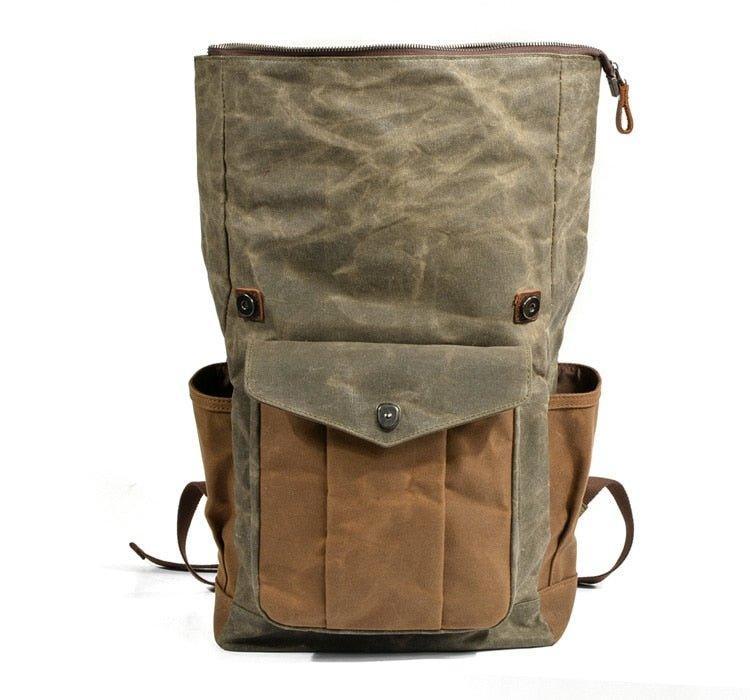 buy canvas leather backpack uk Vintage Roll Top Canvas Backpack Rucksack Travel Men Women