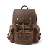 Vintage Waxed Canvas and Leather Backpack Rucksack Travel - Woosir