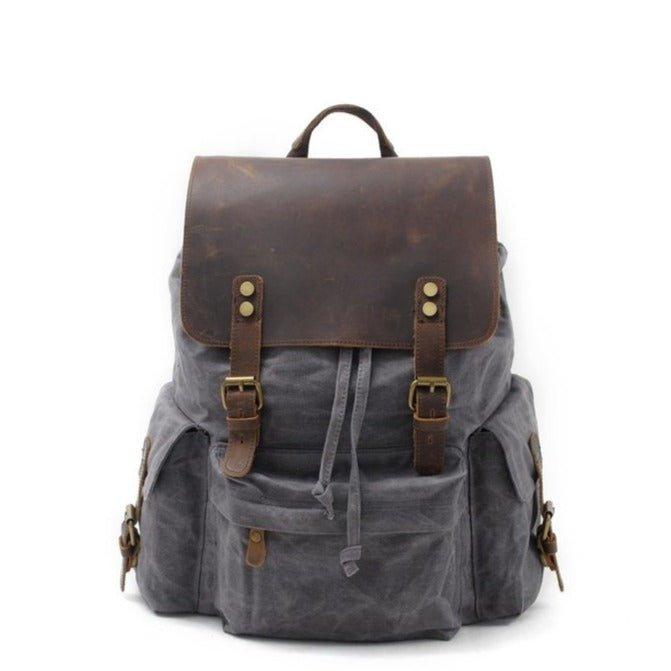 canvas and leather women's backpack Vintage Waxed Canvas and Leather Backpack Rucksack Travel, Dark gray
