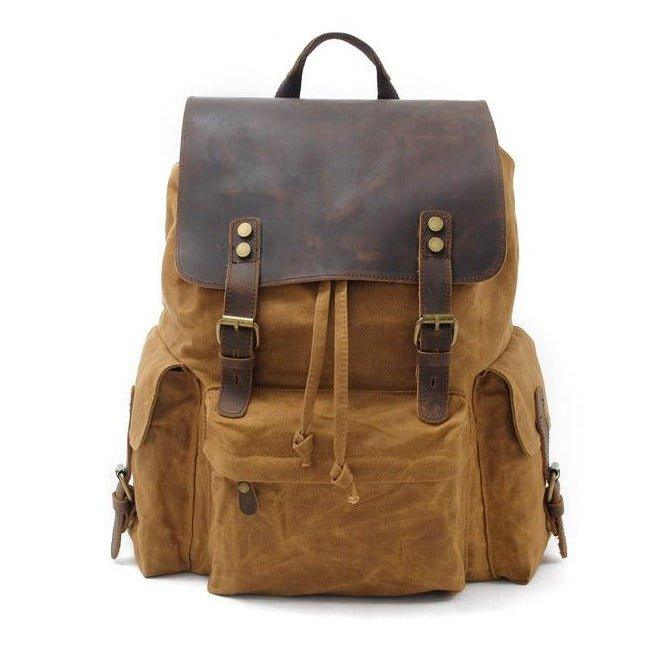backpack for travel and school Vintage Waxed Canvas and Leather Backpack Rucksack Travel, Khaki