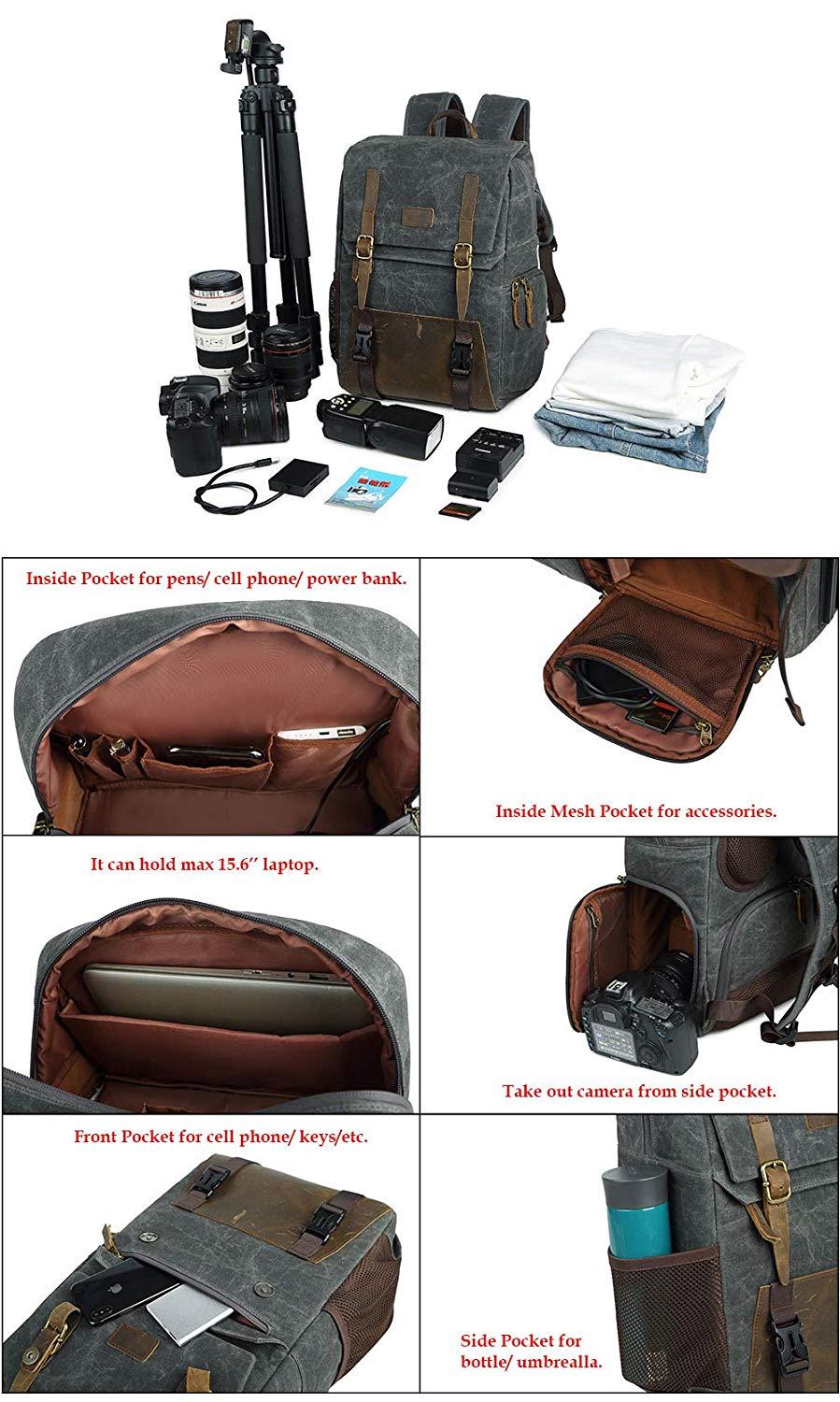 Woosir Waterproof Camera Backpack with Laptop Compartment, Khaki