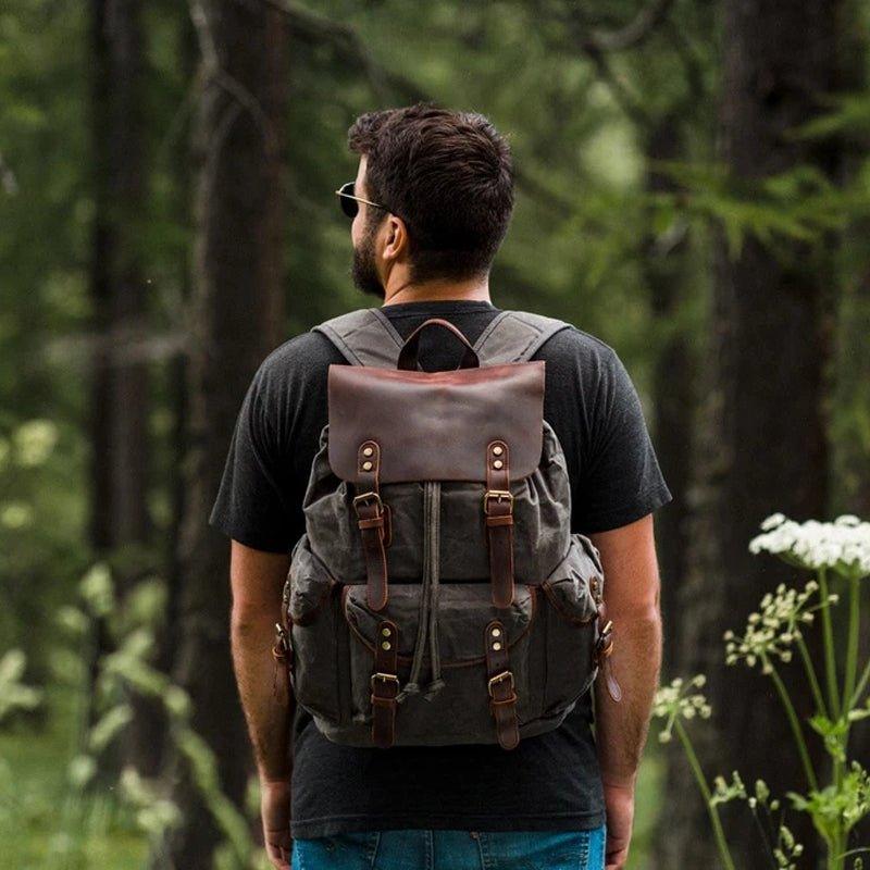 Vintage Waxed Canvas and Leather Backpack Mens - Woosir