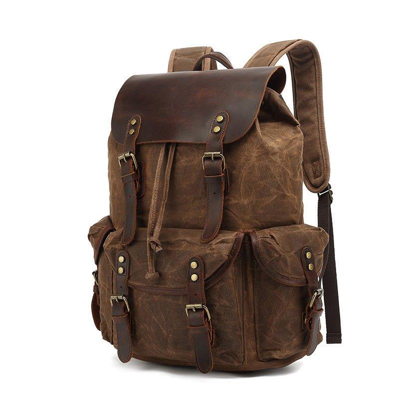 anchor print canvas backpack with faux leather trim Custom Embroider Cotton Back Pack Weekender Duffle Bag - Personalize your Logo or Text with one padded laptop pocket Vintage Waxed Canvas and Leather