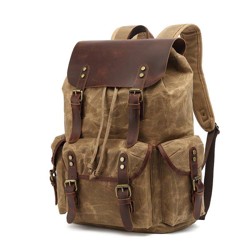Vintage Waxed Canvas and Leather Backpack Mens, Khaki