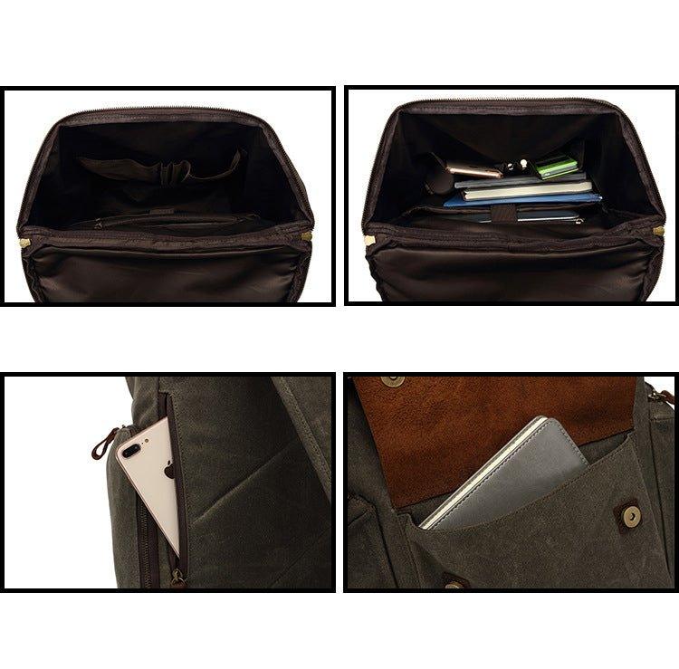 Vintage Backpack Waxed Canvas and Leather for Men - Woosir