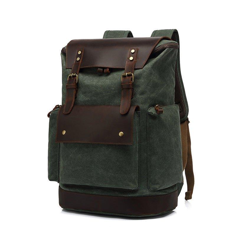 Vintage Backpack Waxed Canvas and Leather for Men - Woosir
