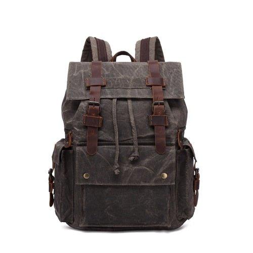 Mens Waxed Canvas Backpack Rucksack Vintage, Grey