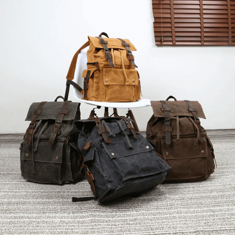 Vintage Waxed Canvas and Leather Backpack Mens - Woosir