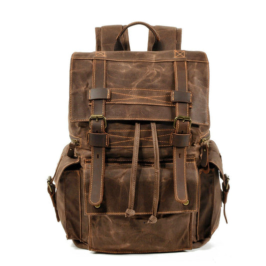 Mens Waxed Canvas Backpack Rucksack Vintage - Woosir