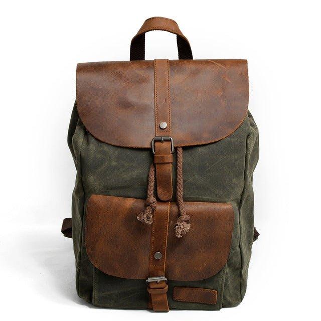 TOPWOLFS Waterproof Waxed Canvas Backpack for Men Travel Rucksack Leather  Trimming (Green) One_Size