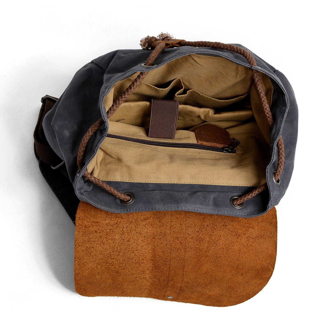 black rivet mens leather canvas backpack brown Waxed Canvas Backpack Laptop Rucksack Mens Women, Black