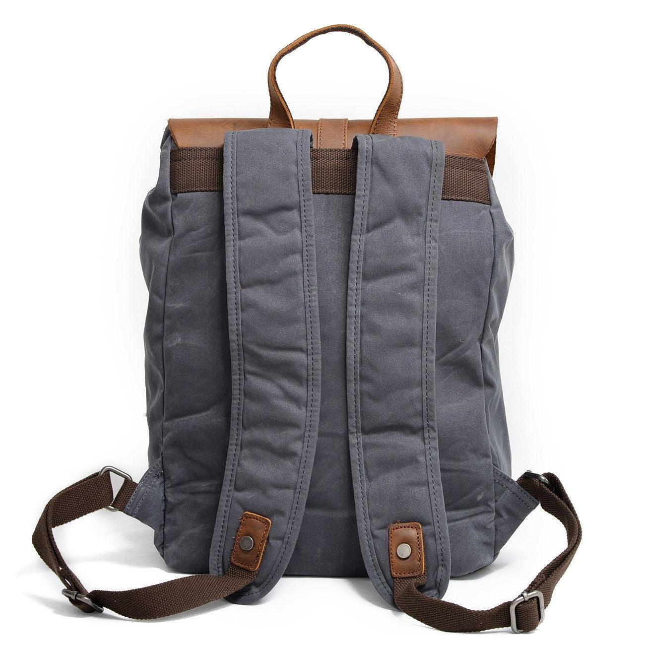 canvas and leather backpack gray Waxed Canvas Backpack Laptop Rucksack Mens Women, Black