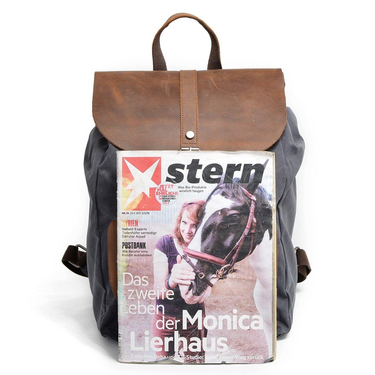 canvas leather trim backpack Waxed Canvas Backpack Laptop Rucksack Mens Women, Grey