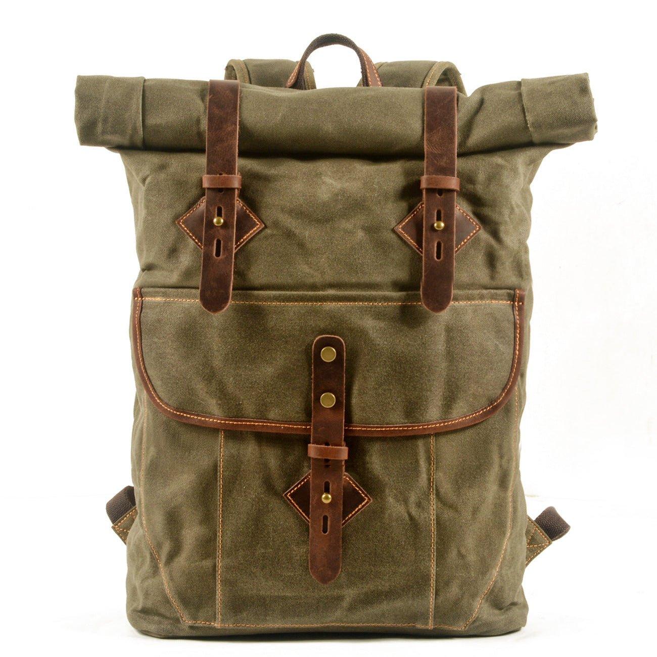 Waxed Canvas Roll Top Backpack Vintage with Laptop Sleeve - Woosir