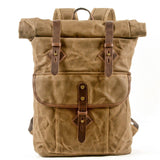 Waxed Canvas Roll Top Backpack Vintage with Laptop Sleeve - Woosir