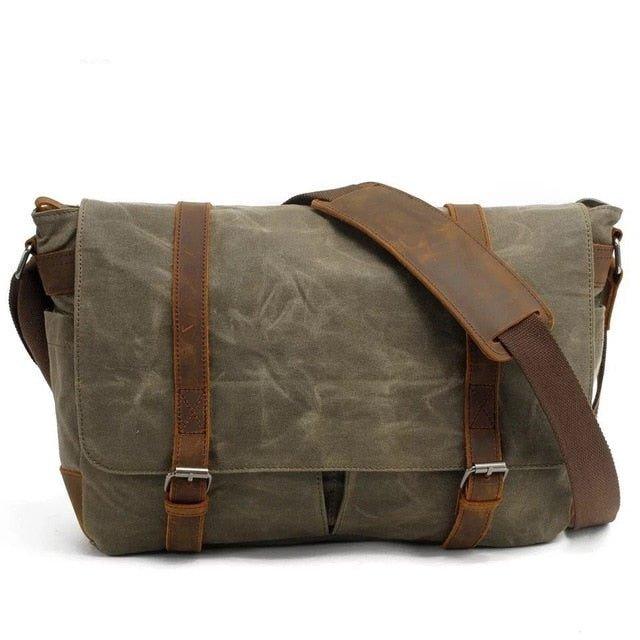 Mens Waterproof Canvas Messenger Bag for 14 Inch Laptop Woosir