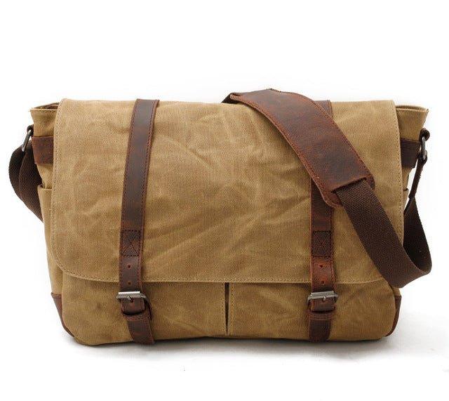 Mens Waterproof Canvas Messenger Bag for 14 Inch Laptop - Woosir