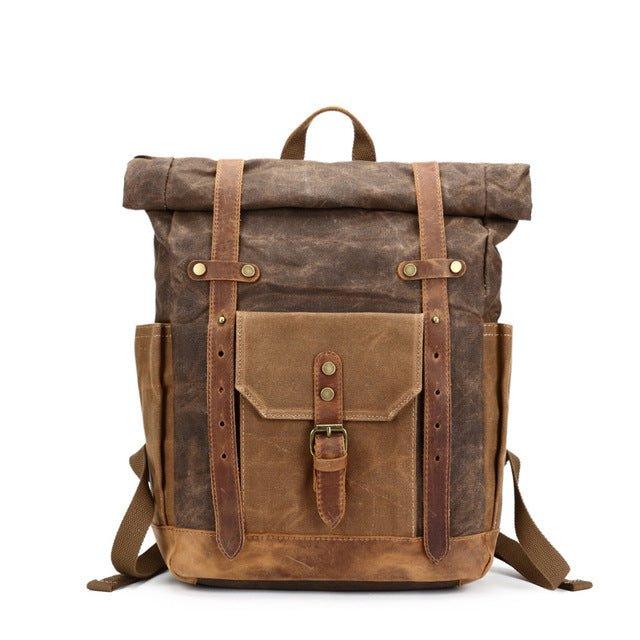 best waxed canvas and leather backpack Roll Top Waxed Canvas Backpack Mens, Coffee