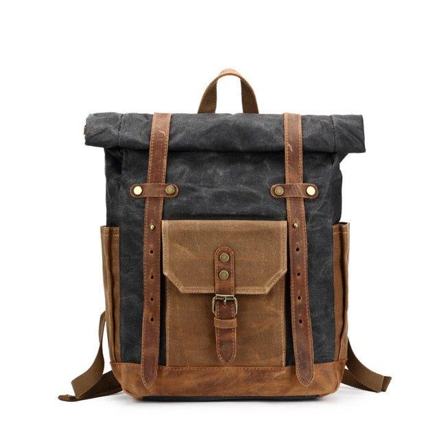 canvas leather backpack tote bag Roll Top Waxed Canvas Backpack Mens, Dark Grey