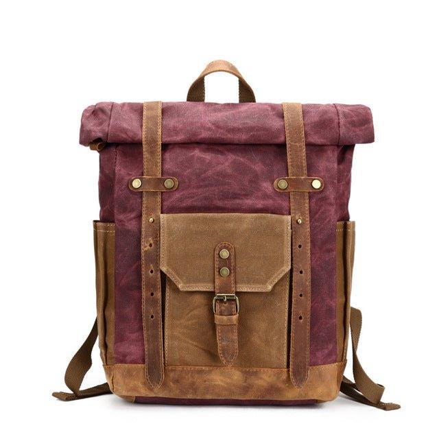 best waxed canvas laptop backpack Roll Top Waxed Canvas Backpack Mens, Wine Red