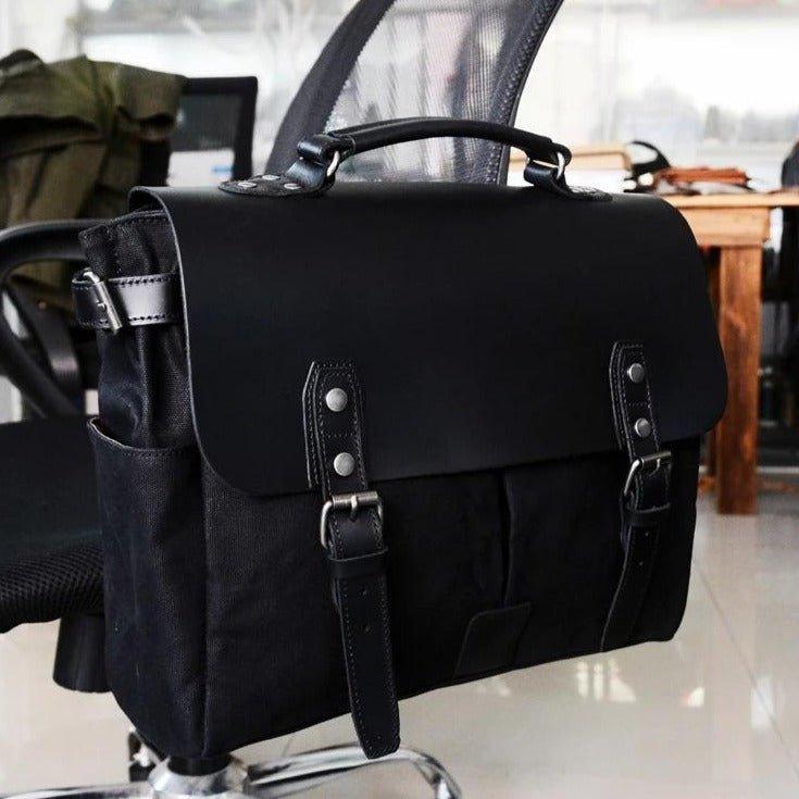 Waxed Canvas Laptop Briefcase Bag Motorcycle Saddlebags - Woosir