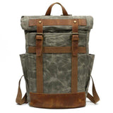 Waxed Canvas Vintage Backpack Mens with Side Pockets - Woosir