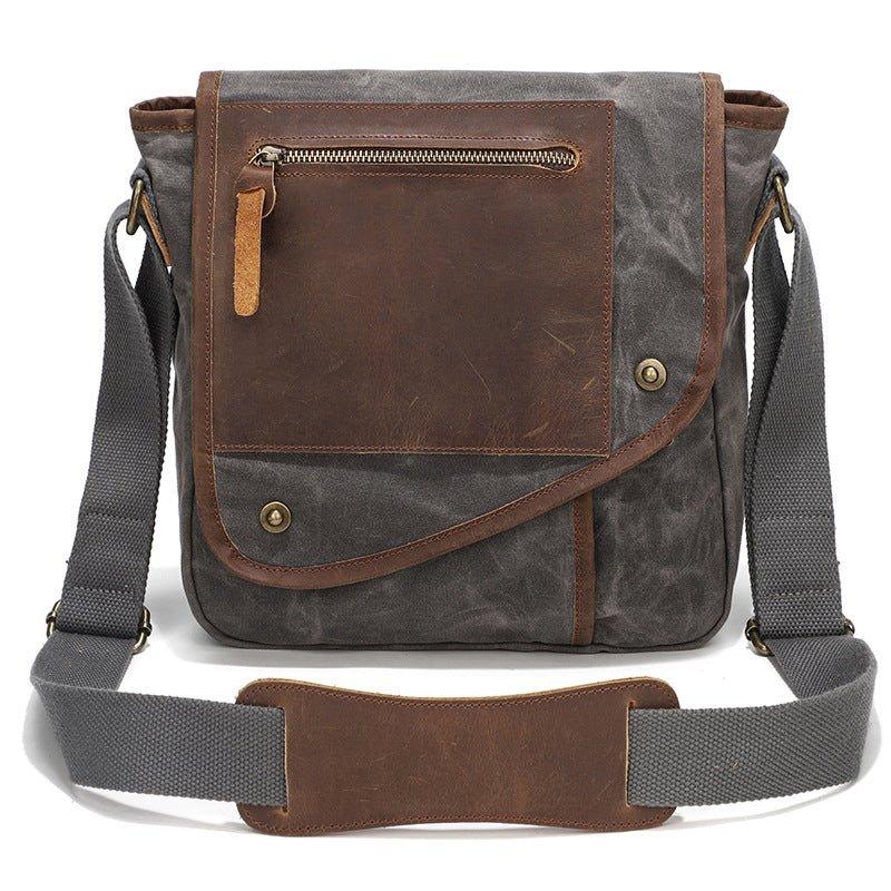 Waxed Canvas Leather Mens Gray Side Bag Khaki Messenger Bag Small Cour